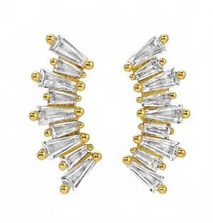 NEW SPLENDID IRIS women's curved baguette stud earrings in gold